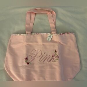 NWT Embroidered PINK Floral Tote